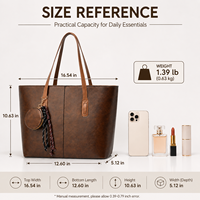 Tas Tote Wanita Kulit PU Vintage Custom Kapasitas Besar dengan Resleting dan Kantong Koin Grosir OEM Label Pribadi