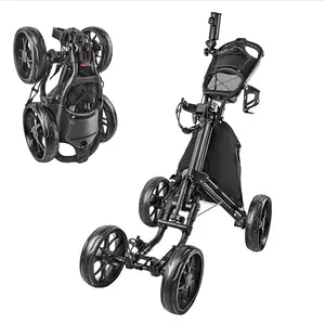 Hot Sale New Durable 4 Wheel Golf Trolley Easy Folding Golf Push Cart Multi Functional Golf Bag Cart For Course