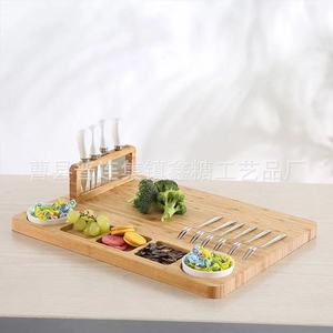 Tabla de cortar de bambú para fiestas y uso doméstico; plato de queso de madera; juego de cuchillos; tabla para pizza y bistec; tabla para presentación de frutas. - Product Image 3