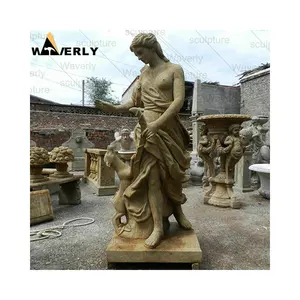 Outdoor Decor Stone Goddess Female Gods And Dog Statue Sculpture Marble Limestone Ancient Greek Garden's Status Diana Huntress