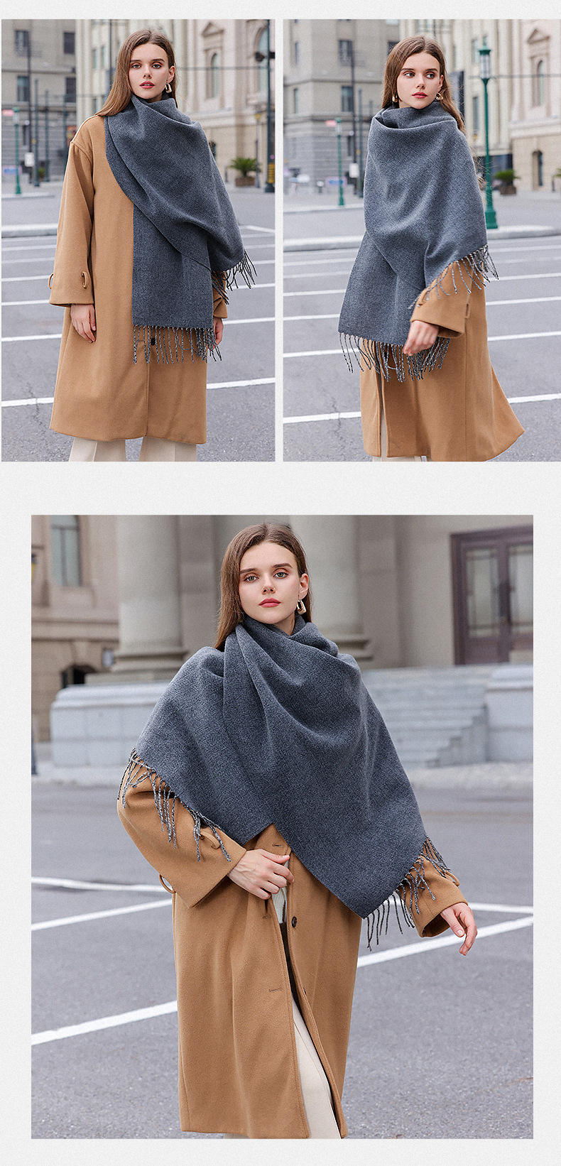 Scialle Pashmina Donna - 203x70 Cm, 52% Acrilico 48% Viscosa, Con Frange - Foto 5