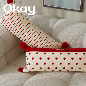 Okay Long Pillowcase Oblong Red Polka Dot Plaid Striped Festival Style Removable Cover For Sofa Bed Car Decorative Throw Pillow - Product Image 3