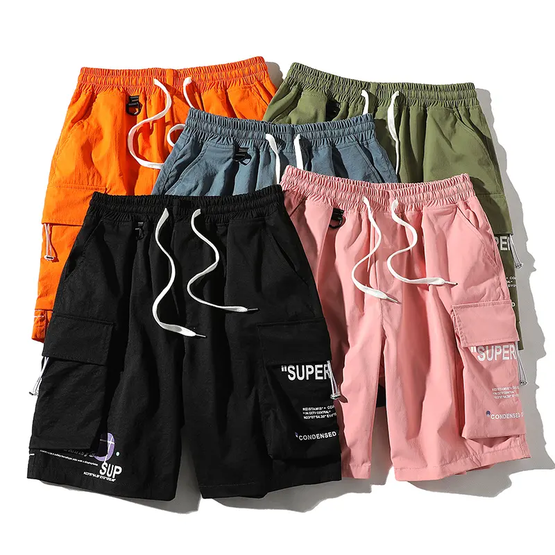 2020 new model big pocket elastic waist half short colorful shorts men shorts cargo clothes shorts
