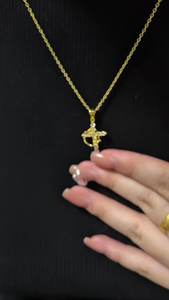 Kalung liontin salib mahkota tembaga, kalung Stainless Steel berlapis emas dapat diputar untuk wanita dan pria - Product Image 6