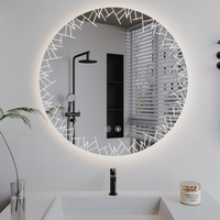 Nouveau design de miroir de salle de bain éclairé par LED, écologique, avec cadre en acier, miroir de vanité anti-éclats, interrupteur tactile mural intelligent