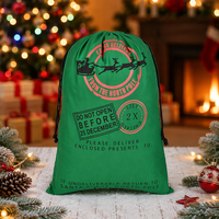 Sac de Noël vert avec cordon de serrage, grand sac de rangement pour cadeaux de Noël avec imprimé rennes et traîneau, vente en gros