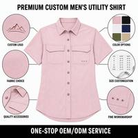 Chemise de pêche pour femme rose clair à manches courtes en ripstop ventilée avec aérations sous les bras en maille, doubles poches poitrine, haut boutonné pour l'extérieur
