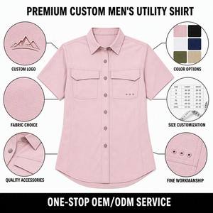 Chemise de pêche pour femme rose clair à manches courtes en ripstop ventilée avec aérations sous les bras en maille, doubles poches poitrine, haut boutonné pour l'extérieur - Product Image 6
