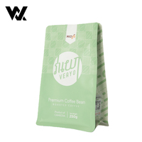 Sacs à café carrés à soufflet latéral imprimés, refermables, vides, 50g, 125g, personnalisés 250g avec fermeture éclair et valve