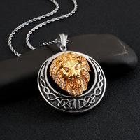 Collier Hip Hop Rock Style Animal pour Homme, Pendentif Tête de Lion Creuse Bicolore Créatif Sertie de Pierres