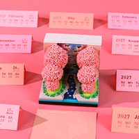 Forêt de fleurs de pêcher 2027 – Maquette en papier superposée, modèle 3D personnalisable, calendrier souvenir, pièce de table, cube de notes