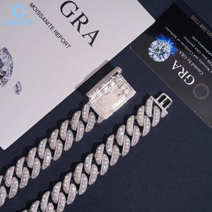 925 Silver Full Paved Moissanite 18MM Cuban Link <b>Chain</b> Hip Hop Necklace Bracelet <b>Iced</b> <b>Out</b> Jewelry Miami Necklace for Men Women - Product Image 2