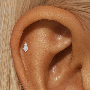 925 Sterling Silver Moissanite Stud <b>Earrings</b> Teardrop Tassel Classic Solitaire <b>Flat</b> <b>Back</b> Piercing 16G 8mm Length - Product Image 3