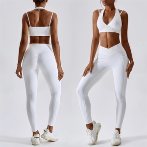Ensemble de <span class=keywords><strong>sport</strong></span> pour femme avec logo personnalisé, comprenant un soutien-gorge de <span class=keywords><strong>sport</strong></span> dos croisé et un legging long de fitness et yoga - Product Image 3