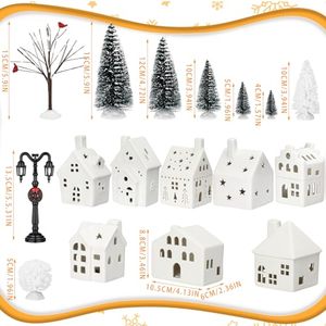 Figurines de maison de Noël en céramique blanche de 13 cm et 14 cm, décorations de Noël, maison de Noël éclairée par LED - Product Image 2