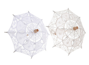 Handmade Women Classic Lace Umbrellas Wedding Ceremony Sunshade Batten Burg Lace Parasols Hand Fans - Product Image 4