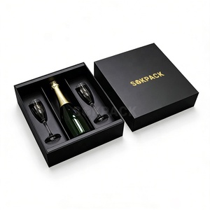 Boîte en carton rigide magnétique personnalisée avec couvercle amovible, pour une bouteille et deux flûtes à vin – Coffret cadeau - Product Image 1