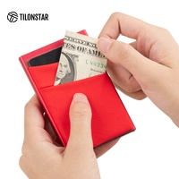 TILONSTAR dompet kartu kredit TVC401, aluminium dengan kantong uang elastis Pop up untuk kartu bisnis