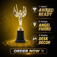 Trophée personnalisé Victory Angel avec base noire, trophée de récompense pour cérémonie, sport, reconnaissance d'entreprise, trophée en métal plaqué, souvenir