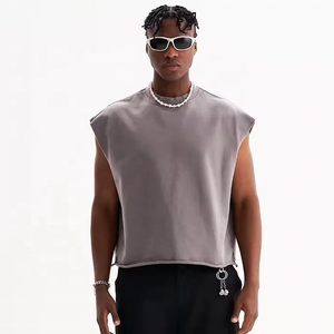 T-Shirt in cotone 100% pesante con stampa DTG T-Shirt Unisex oversize senza maniche in bianco senza maniche con bordo grezzo <span class=keywords><strong>canotta</strong></span> corta da uomo - Product Image 5
