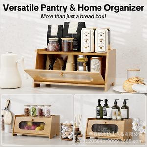 Wooden Bread Storage Box With Lid Rectangle Solid Color <b>Kitchen</b> Countertop Pastry Fruit Holder XMF-0401 - Product Image 4