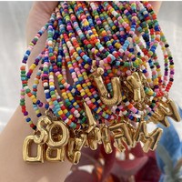 Collier pendentif initial vintage en acier inoxydable avec perles colorées, breloque lettre initiale A-Z pour femme