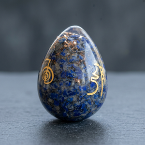Teardrop-Shaped Handmade Engraved Lapis Lazuli Gemstone with Gold Inlay Buddhist Theme Art Collectible Crystal Stone - Product Image 2