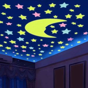 600PCS/SET Pegatinas de Pared Luminosas de Estrellas, Meteoros y Luna para Habitaciones Infantiles y Dormitorios, Material de PVC, Impresión UV, Decoración 3D - Product Image 1