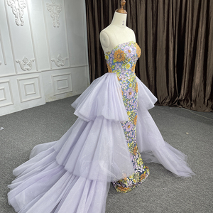 New Design Strapless Floral Lace Mermaid Reversible and Removable Prom Dress With Ruffle <b>Skirt</b> 1140 - Product Image 6