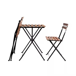 Ensemble de mobilier d'extérieur pour balcon Chaises pliantes confortables en bois de haute qualité Design moderne avec 1 table et 2 chaises - Product Image 1