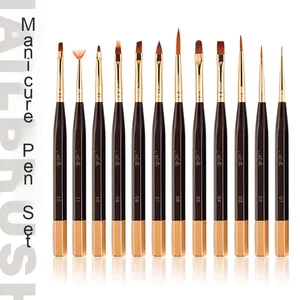 Ensemble de pinceaux à ongles en gel avec manche métallique, violet foncé, pour sculpture, forme ovale plate, poils en nylon, pour manucure et salon, pinceaux de peinture pour ongles - Product Image 3