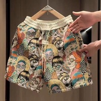 Shorts d'été en polyester imprimé, nouvelle collection haut de gamme, tendance, décontractés, avec cordon de serrage, pour hommes et femmes, élégants, amples, polyvalents, respirants, pour le sport