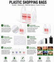 Sac T-shirt personnalisé imprimé pour restaurant 1/8 THANK YOU, sac en plastique transparent pour courses, épicerie, supermarché, alimentation, avec logo