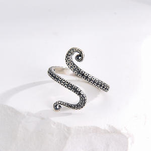 Bague ouverte en argent sterling S925 pour femmes, style vintage, cadran punk, bague unique en forme d'octopus marin - Product Image 5
