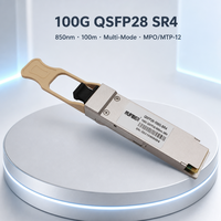 100GBASE-SR4 QSFP28 100G 850nm VCSEL Multimode Fiber MPO12 OM3 OM4 Modul Transceiver Optik DDM DOM Dapat Dilepas Pasang (Hot Pluggable)