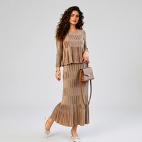 Ensemble plissé deux pièces pour femme, directement de l'usine, haut à manches longues et jupe midi à volants, élégant et ample, style Miyake