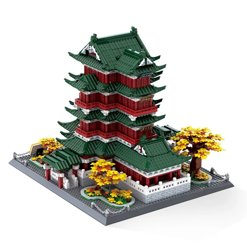 WANGE 7212 Tengwang Pavilion Chinese style building block model Minglou gift collection ornaments children's toys