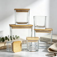Bocaux carrés pour bougies de 10 oz avec couvercles en bambou, en verre épais haute transparence, pour la fabrication de bougies sous marque privée