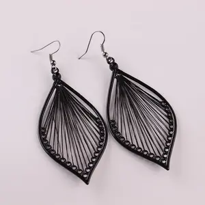 handmade big woven silk thread leaf bohemian tassel earrings