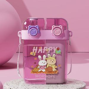Mニューチルドレンズ学生用ダブルドリンクストロー付きキュートな漫画柄屋外用ポータブルデュアルチャンバープラスチック製水筒（ストロー付き） - Product Image 6