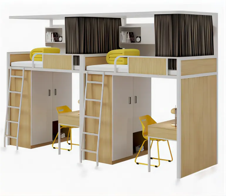 Tempat tidur susun asrama logam Modern untuk dewasa. Penggunaan efisien untuk kamar tidur, apartemen, sekolah, furnitur sekolah rumah sakit