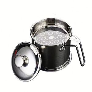 Oil Strainer Pot Grease Can Oil Storage <b>Container</b> Stainless Steel Cooking Oil Keeper Bacon Grease <b>Container</b> with Strainer - Product Image 2