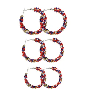 Модные модные серьги-кольца с бусинами 4 июля синие белые красные серьги ручной работы на День Независимости