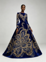 Tissu en velours floral perlé or K/C, broderie lourde de sequins et strass pour robe de mariée Aso Ebi Abaya