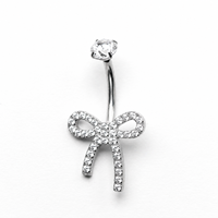 Anneau de nombril en titane ASTM F136 avec nœud papillon et zircone cubique, filetage interne M1.2, bijou de piercing pour nombril, ton acier doré, bijoux de mode