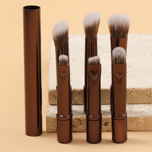 Têtes de brosse en fibres synthétiques détachables et remplaçables, manche en métal, 6 têtes, ensemble de pinceaux de maquillage professionnel multifonctionnel portable - Product Image 4