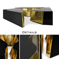 Table basse contemporaine de style karst, design modulaire, laiton poli, laque noire, mobilier domestique