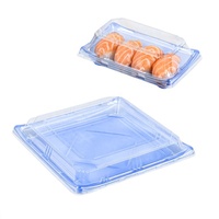Barquettes rectangulaires bleues pour sushis à emporter, en plastique PET recyclable et écologique, avec couvercle