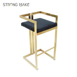 Taburete de barra alta de acero inoxidable dorado de lujo, tela moderna <span class=keywords><strong>Bistrot</strong></span>, venta al por mayor, fabricantes de fábrica - Product Image 1