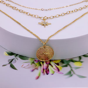 यूरोपीय ठाठ स्टार कम्पास क्रिस्टल लटकन तीन परत गला घोंटना रेट्रो हार गहने महिलाओं बोहेमियन गौण उपहार थोक - Product Image 6